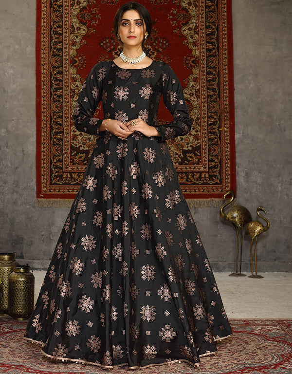 Traditional Function Wear Gown Collection Black Taffeta Gown Front View