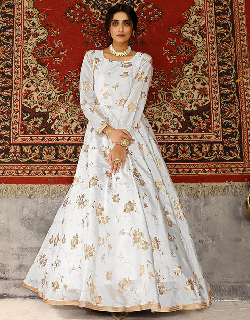 Traditional Function Wear Gown Collection White Taffeta Gown Close-up View