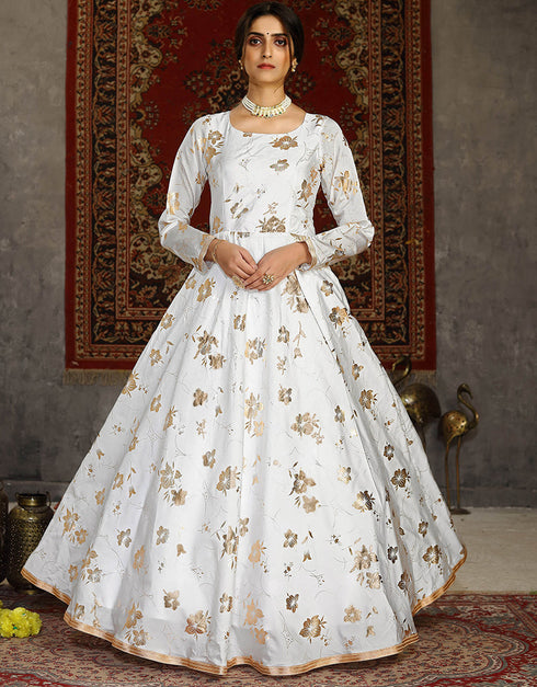Traditional Function Wear Gown Collection White Taffeta Gown Front View
