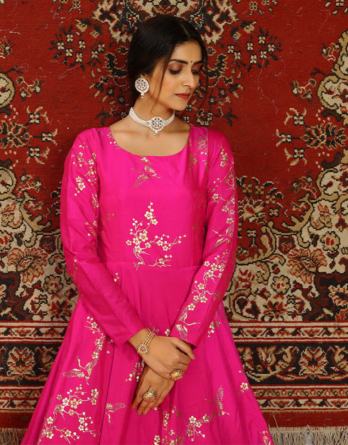 Traditional Function Wear Gown Collection Deep Pink Taffeta Gown Back View