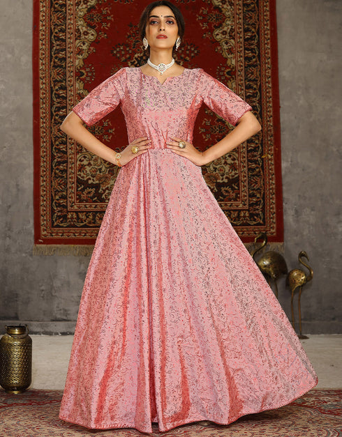 Traditional Function Wear Gown Collection Pink Taffeta Gown Close-up View