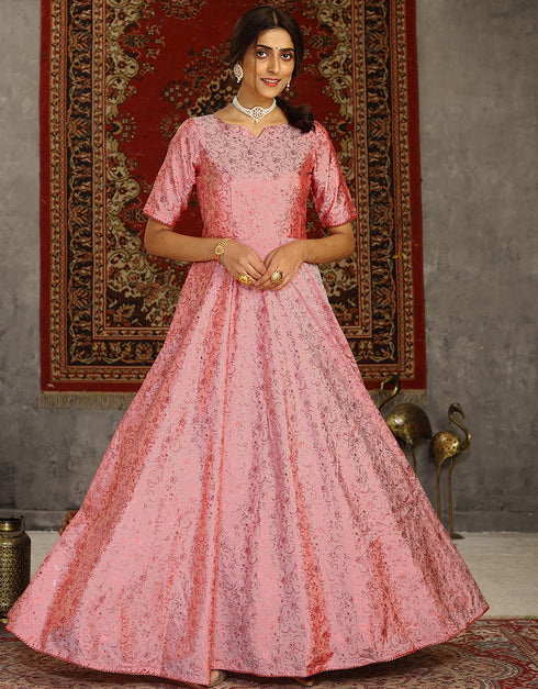Traditional Function Wear Gown Collection Pink Taffeta Gown Front View