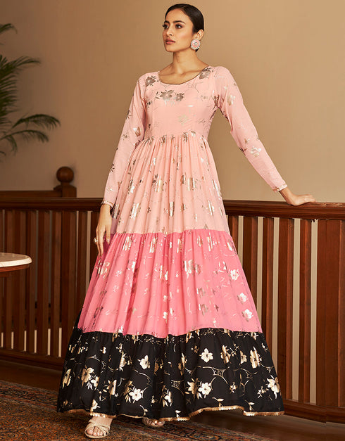 Traditional Function Wear Gown Collection Sweet Pink Georgette Gown Close-up View