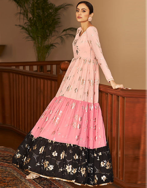 Traditional Function Wear Gown Collection Sweet Pink Georgette Gown Back View