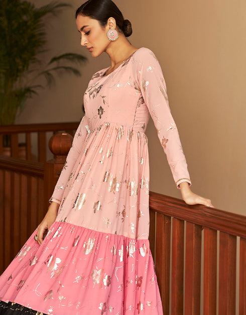 Traditional Function Wear Gown Collection Sweet Pink Georgette Gown Side View