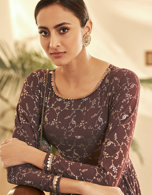 Traditional Function Wear Gown Collection Light Brown Georgette Gown Back View