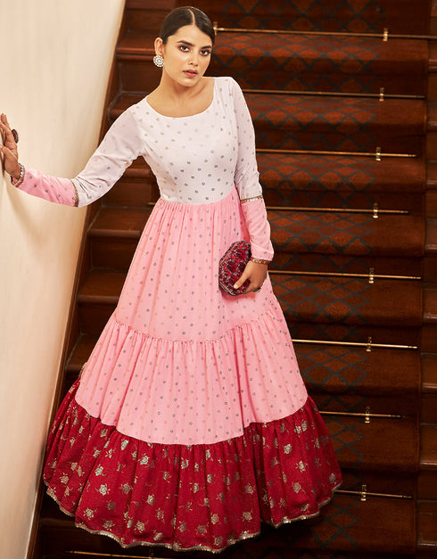 Traditional Function Wear Gown Collection Baby Pink Georgette Gown Back View