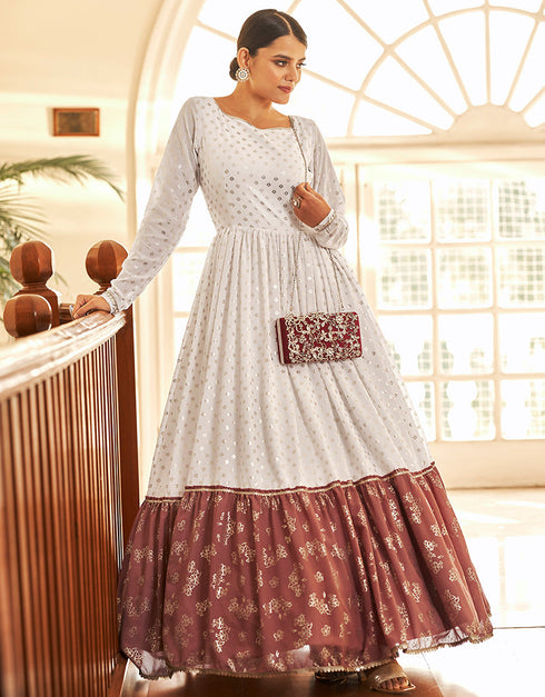 Traditional Function Wear Gown Collection White Georgette Gown Close-up View