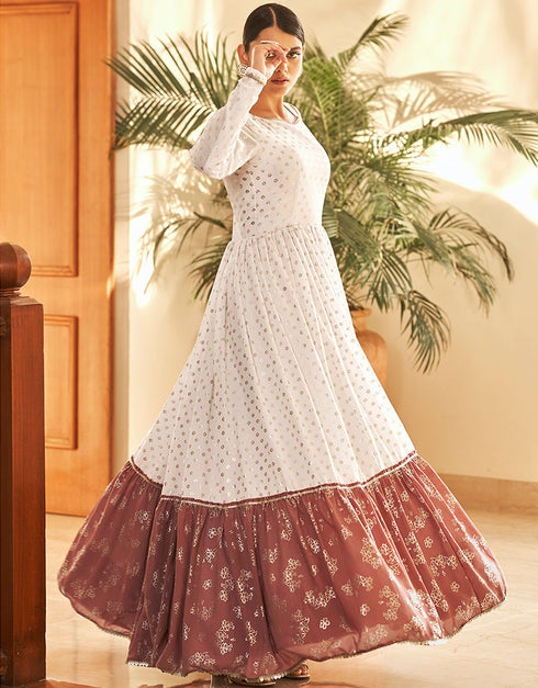Traditional Function Wear Gown Collection White Georgette Gown Back View