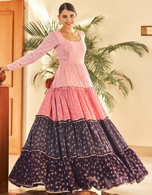 Traditional Function Wear Gown Collection Baby Pink Georgette Gown Close-up View