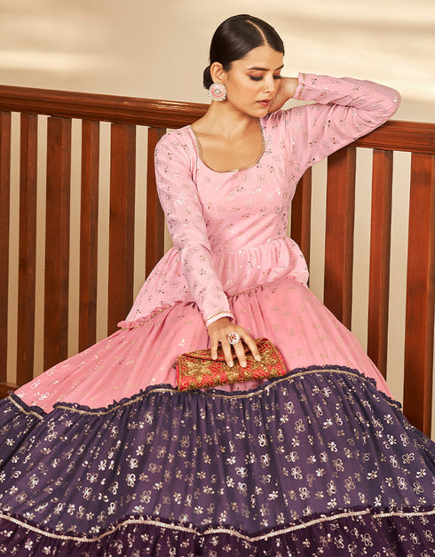 Traditional Function Wear Gown Collection Baby Pink Georgette Gown Back View