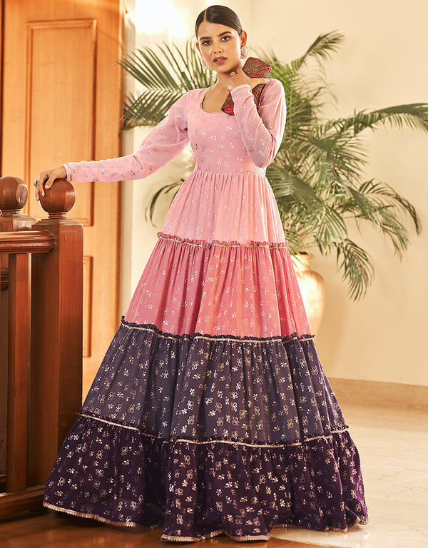 Traditional Function Wear Gown Collection Baby Pink Georgette Gown Front View