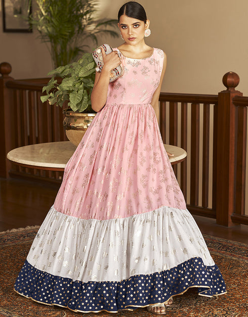 Traditional Function Wear Gown Collection Sweet Pink Georgette Gown Close-up View