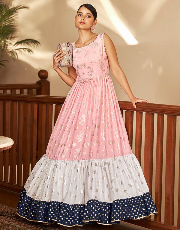 Traditional Function Wear Gown Collection Sweet Pink Georgette Gown Front View