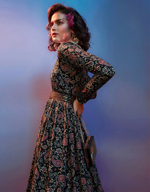 Traditional Function Wear Gown Collection Black Natural Crepe Gown Back View