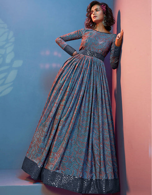 Traditional Function Wear Gown Collection Grey Natural Crepe Gown Close-up View