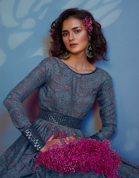 Traditional Function Wear Gown Collection Grey Natural Crepe Gown Back View