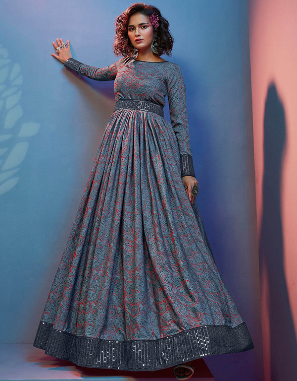 Traditional Function Wear Gown Collection Grey Natural Crepe Gown Front View