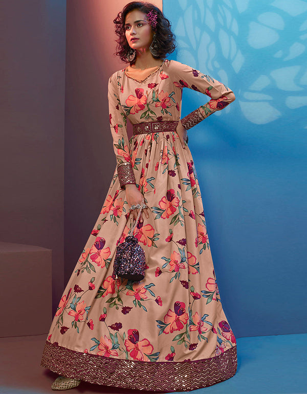 Traditional Function Wear Gown Collection Peach Natural Crepe Gown Front View