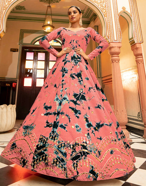 Traditional Function Wear Gown Collection Peach Cotton Gown Close-up View