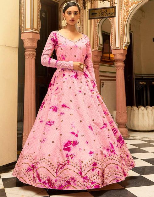 Traditional Function Wear Gown Collection Pink Cotton Gown Close-up View