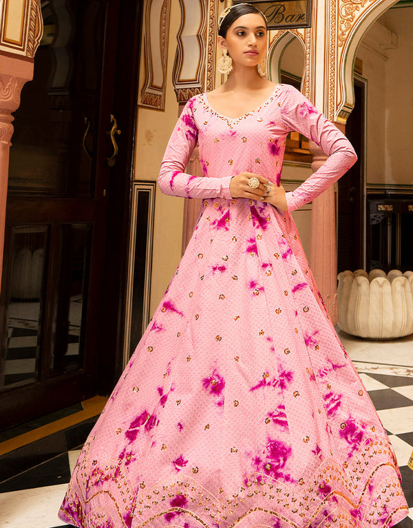 Traditional Function Wear Gown Collection Pink Cotton Gown Front View