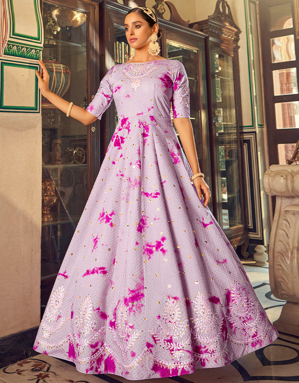 Traditional Function Wear Gown Collection Purple Cotton Gown Front View
