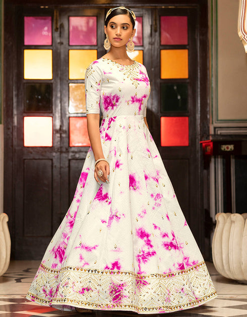 Traditional Function Wear Gown Collection White Cotton Gown Close-up View