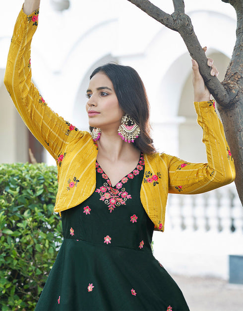 Traditional Function Wear Gown Collection Green Cotton Gown Back View