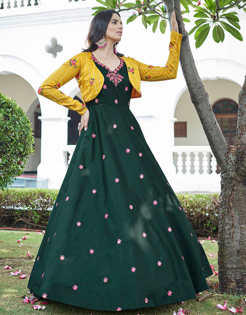 Traditional Function Wear Gown Collection Green Cotton Gown Front View