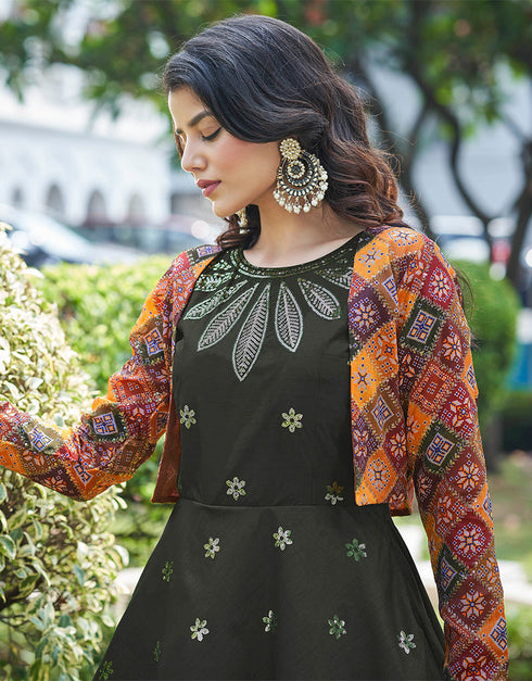 Traditional Function Wear Gown Collection Olive Cotton Gown Back View