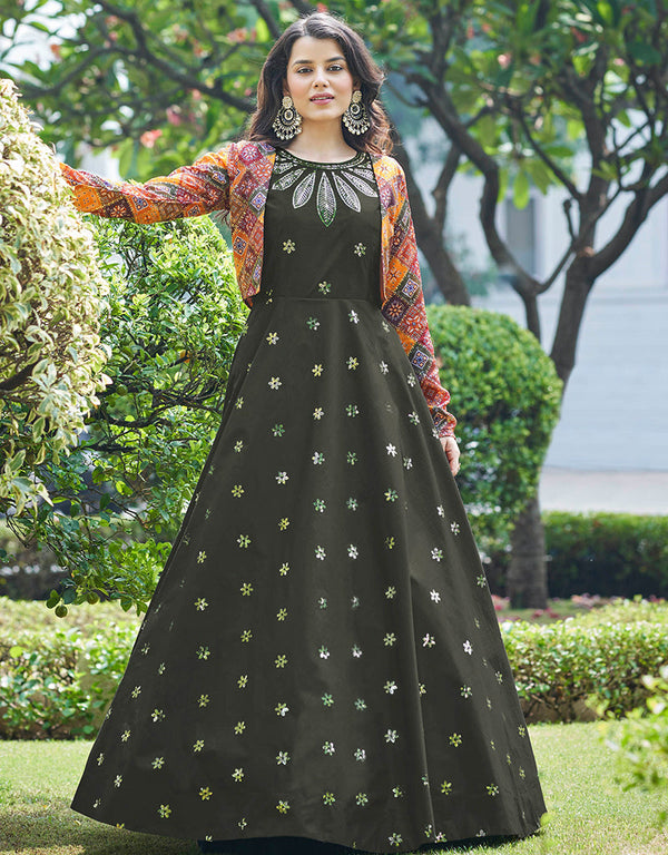 Traditional Function Wear Gown Collection Olive Cotton Gown Front View
