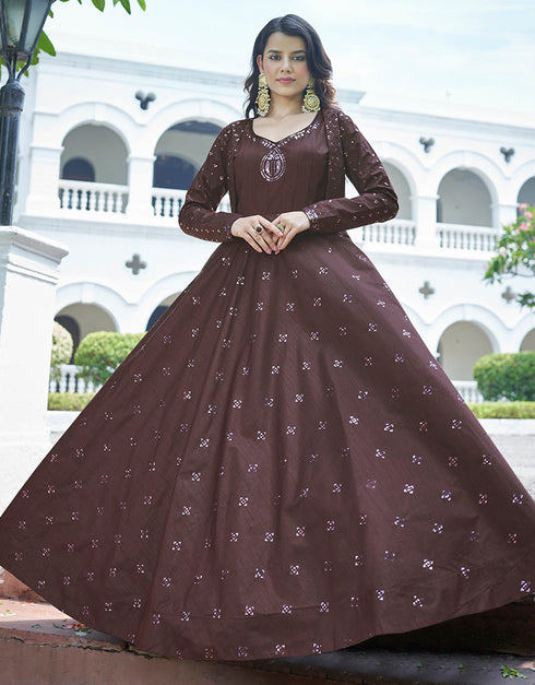 Traditional Function Wear Gown Collection Dark Maroon Cotton Gown Front View
