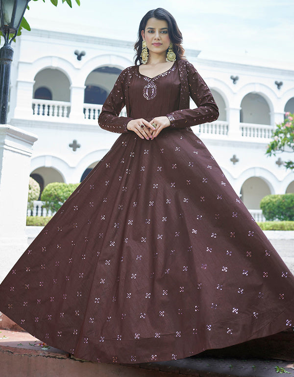 Traditional Function Wear Gown Collection Dark Maroon Cotton Gown Front View