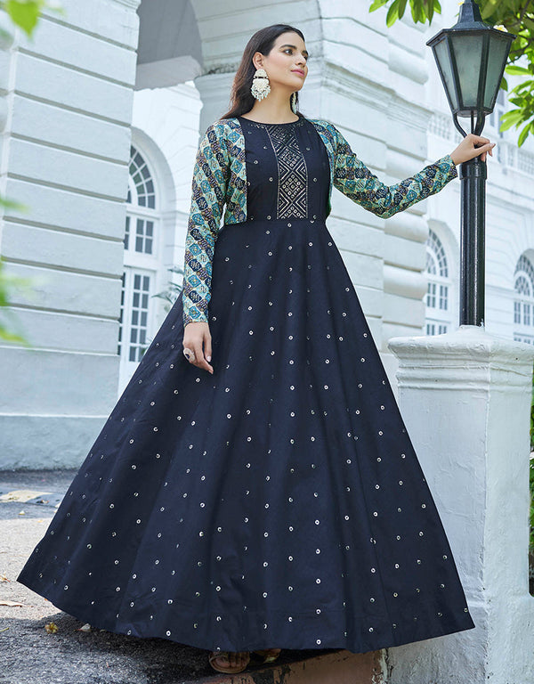 Traditional Function Wear Gown Collection Blue Cotton Gown Front View