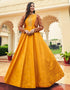 Traditional Function Wear Gown Collection Mustard Yellow Cotton Gown Close-up View
