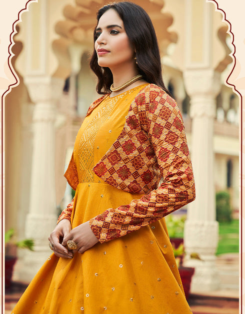 Traditional Function Wear Gown Collection Mustard Yellow Cotton Gown Back View
