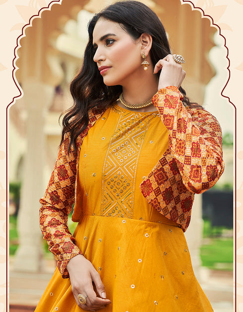 Traditional Function Wear Gown Collection Mustard Yellow Cotton Gown Side View