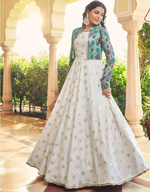 Traditional Function Wear Gown Collection White Cotton Gown Close-up View