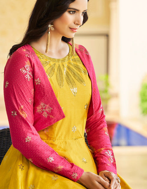 Traditional Function Wear Gown Collection Yellow Cotton Gown Side View