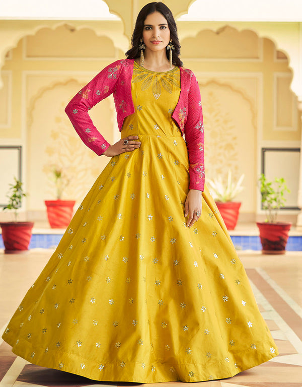 Traditional Function Wear Gown Collection Yellow Cotton Gown Front View