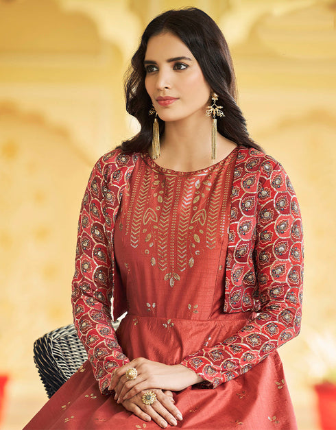 Traditional Function Wear Gown Collection Dusty Orange Cotton Gown Side View