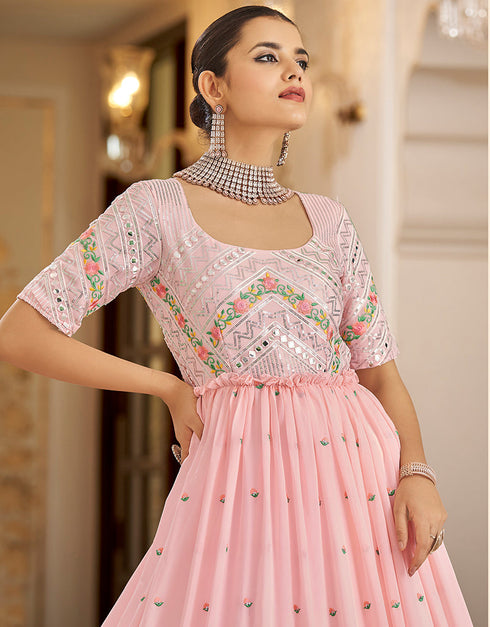 Traditional Function Wear Gown Collection Pink Georgette Gown Back View