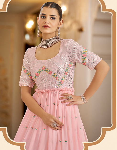 Traditional Function Wear Gown Collection Pink Georgette Gown Side View