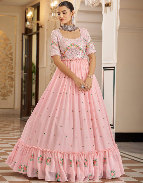 Traditional Function Wear Gown Collection Pink Georgette Gown Front View