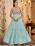 Traditional Function Wear Gown Collection Sky Blue Georgette Gown Front View