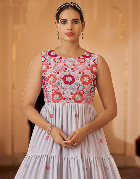 Traditional Function Wear Gown Collection Grey Georgette Gown Side View