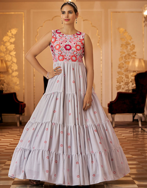 Traditional Function Wear Gown Collection Grey Georgette Gown Front View