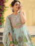 Traditional Function Wear Readymade Heavy Muslin Salwar Suit Collection Green Heavy Muslin Sharara Suit Close-up View