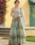 Traditional Function Wear Readymade Heavy Muslin Salwar Suit Collection Green Heavy Muslin Sharara Suit Front View